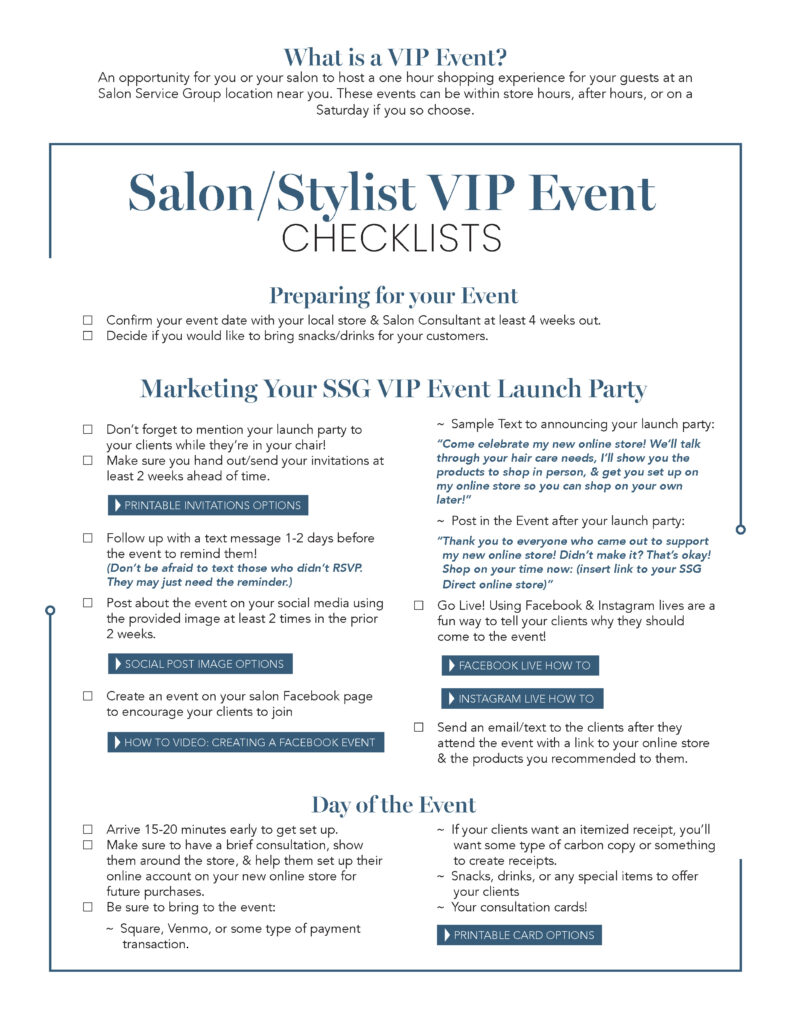 ssgdirect – VIP Event Checklist – Salon & Stylist