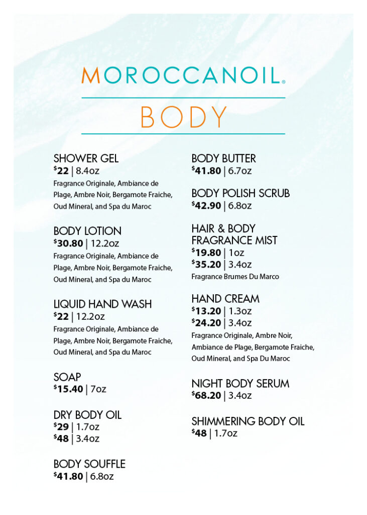 Moroccanoil Body – Retail Price Sheet