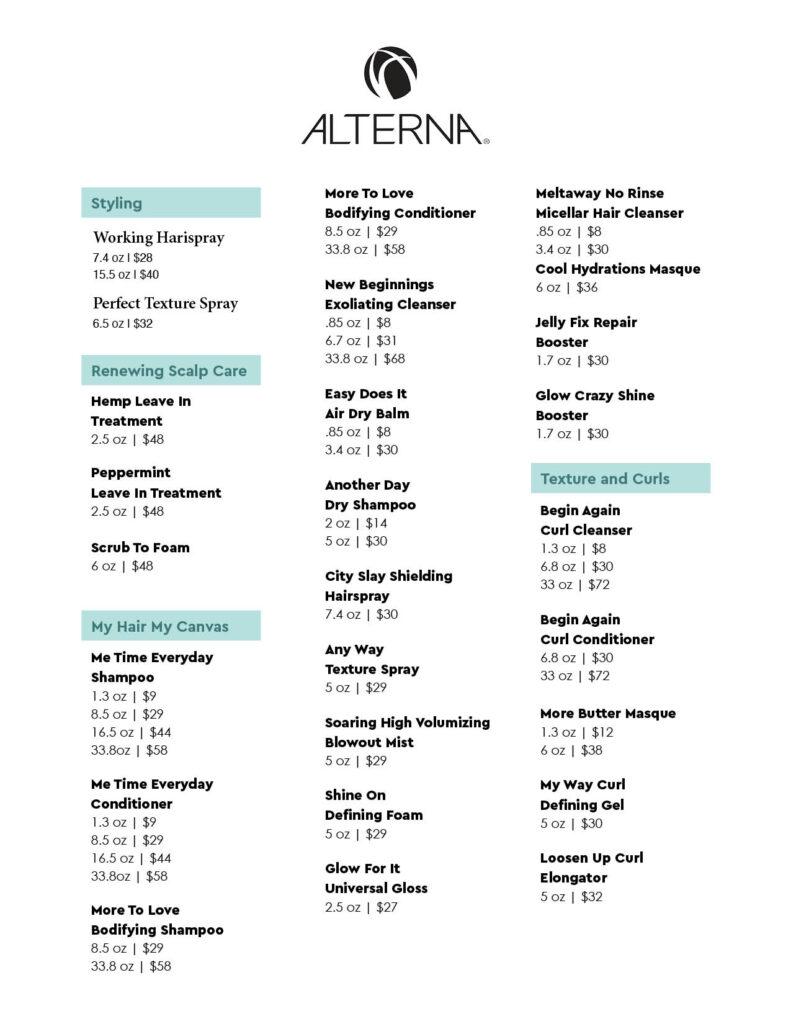 Alterna – Price List