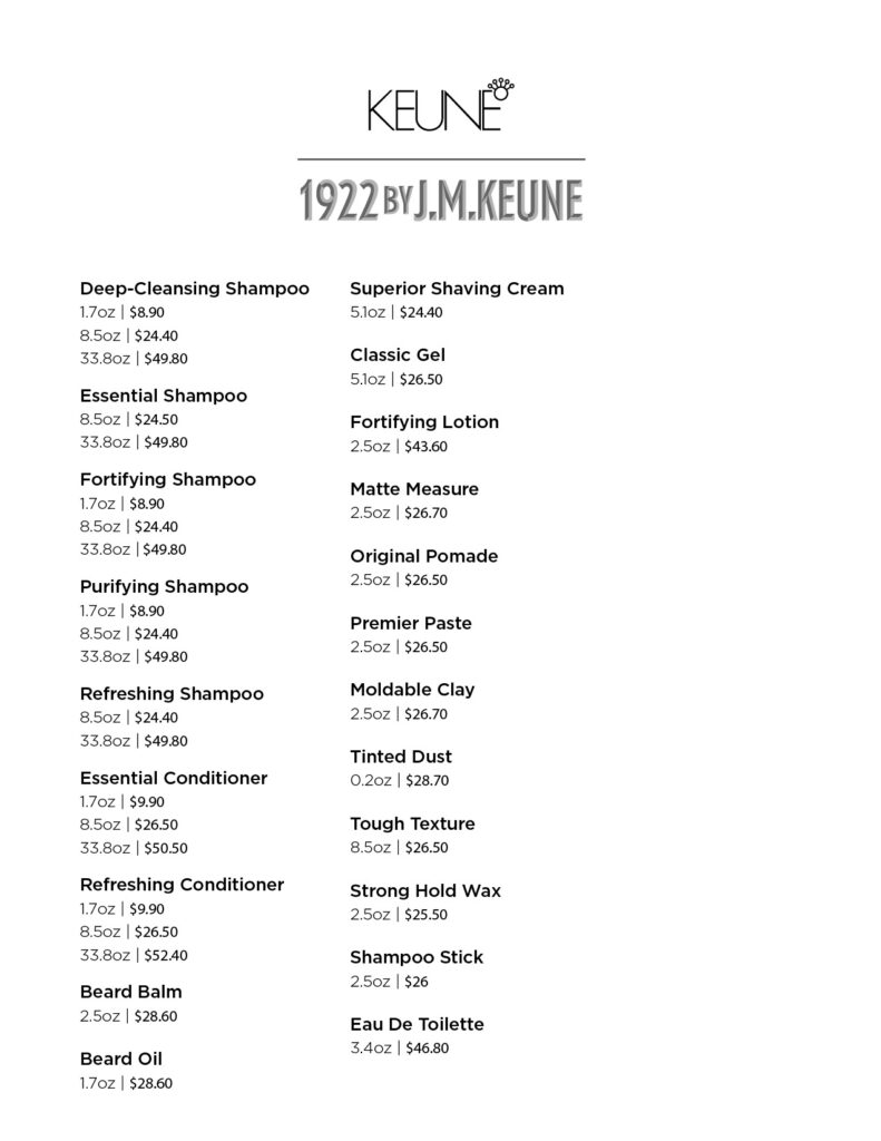 Keune – Price List – 1922