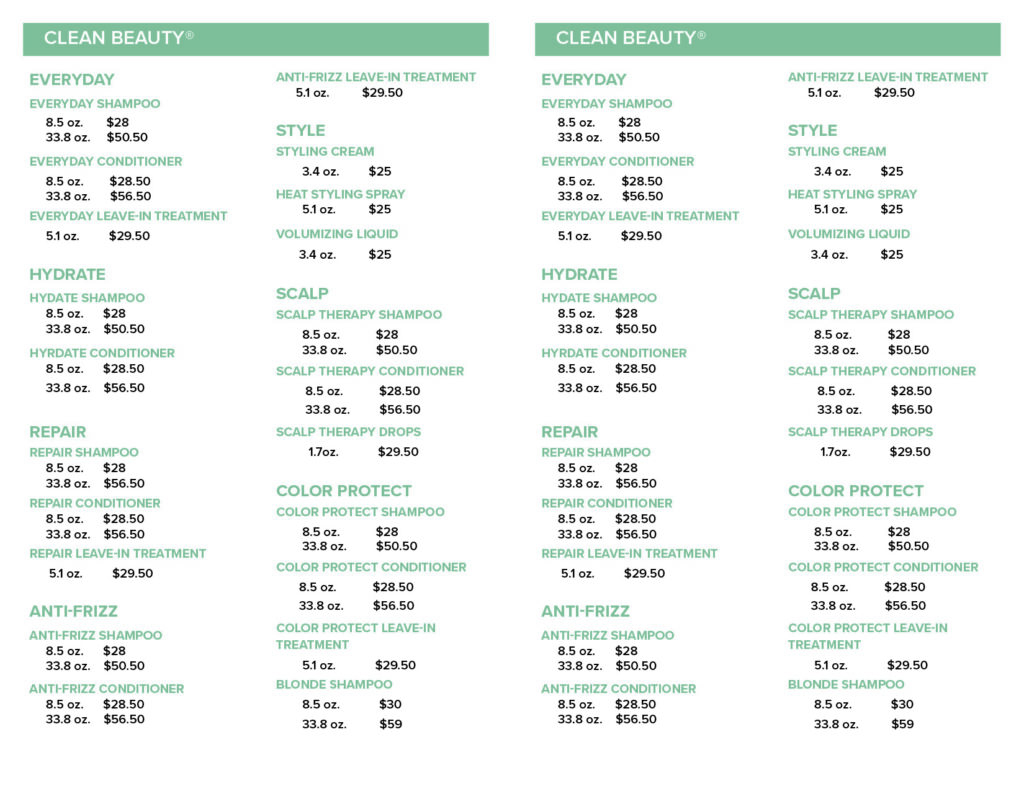 Paul Mitchell – Price List – Clean Beauty