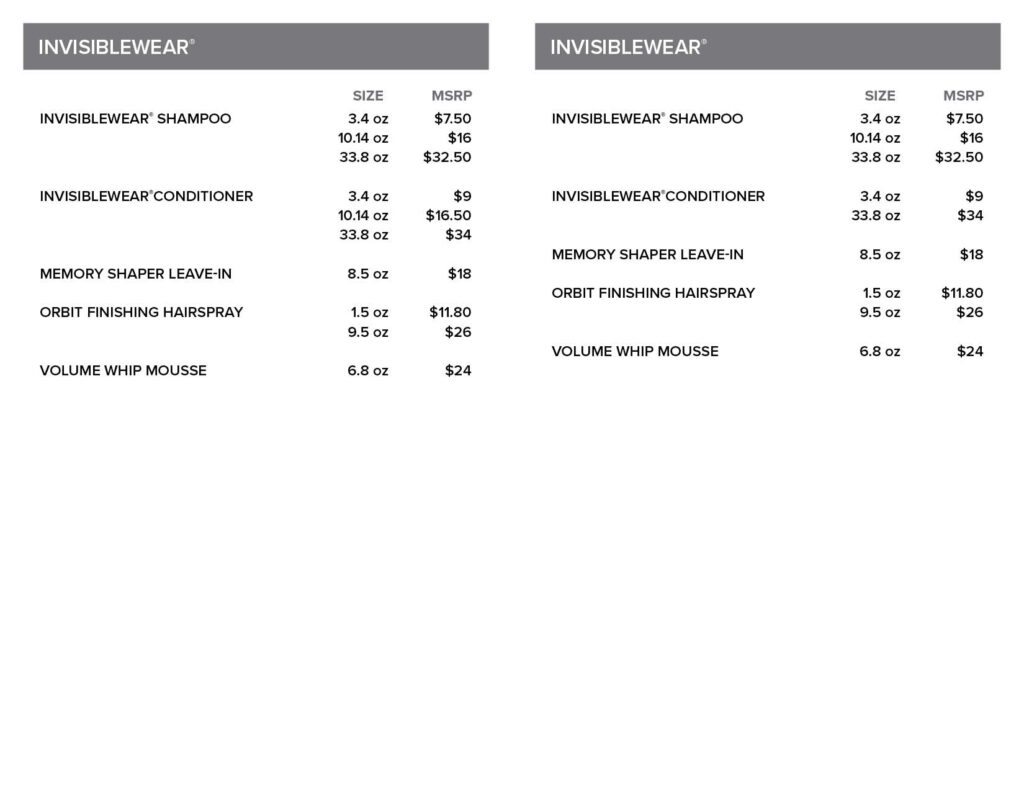 Paul Mitchell – Price List – Invisible Wear